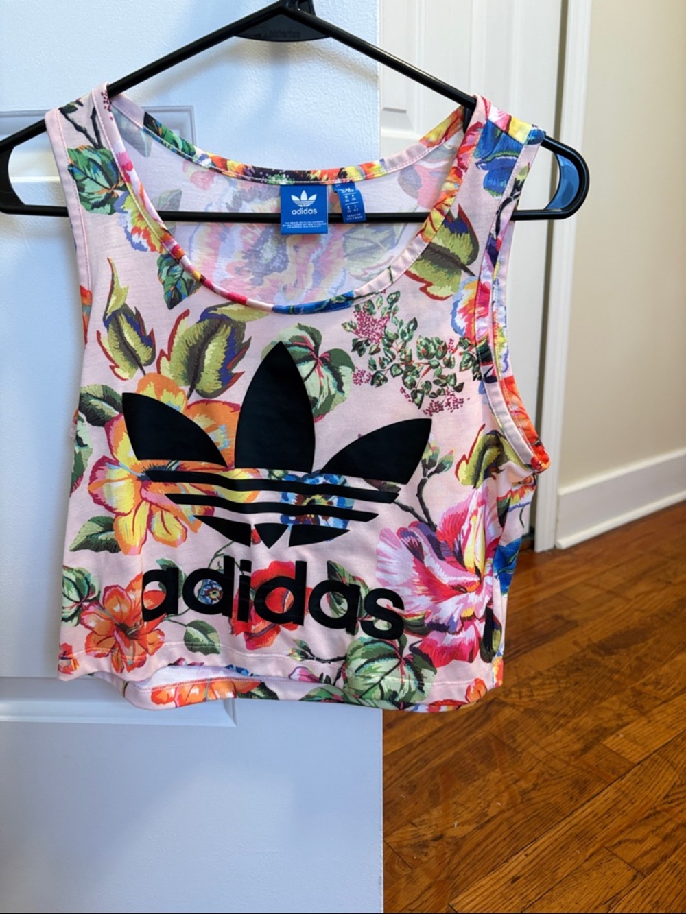 adidas Pink Floral Trefoil Crop Tank